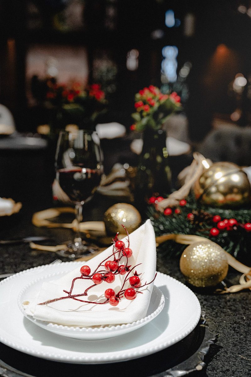 Detalle de mesa montada para cena especial de temporada, Marogui